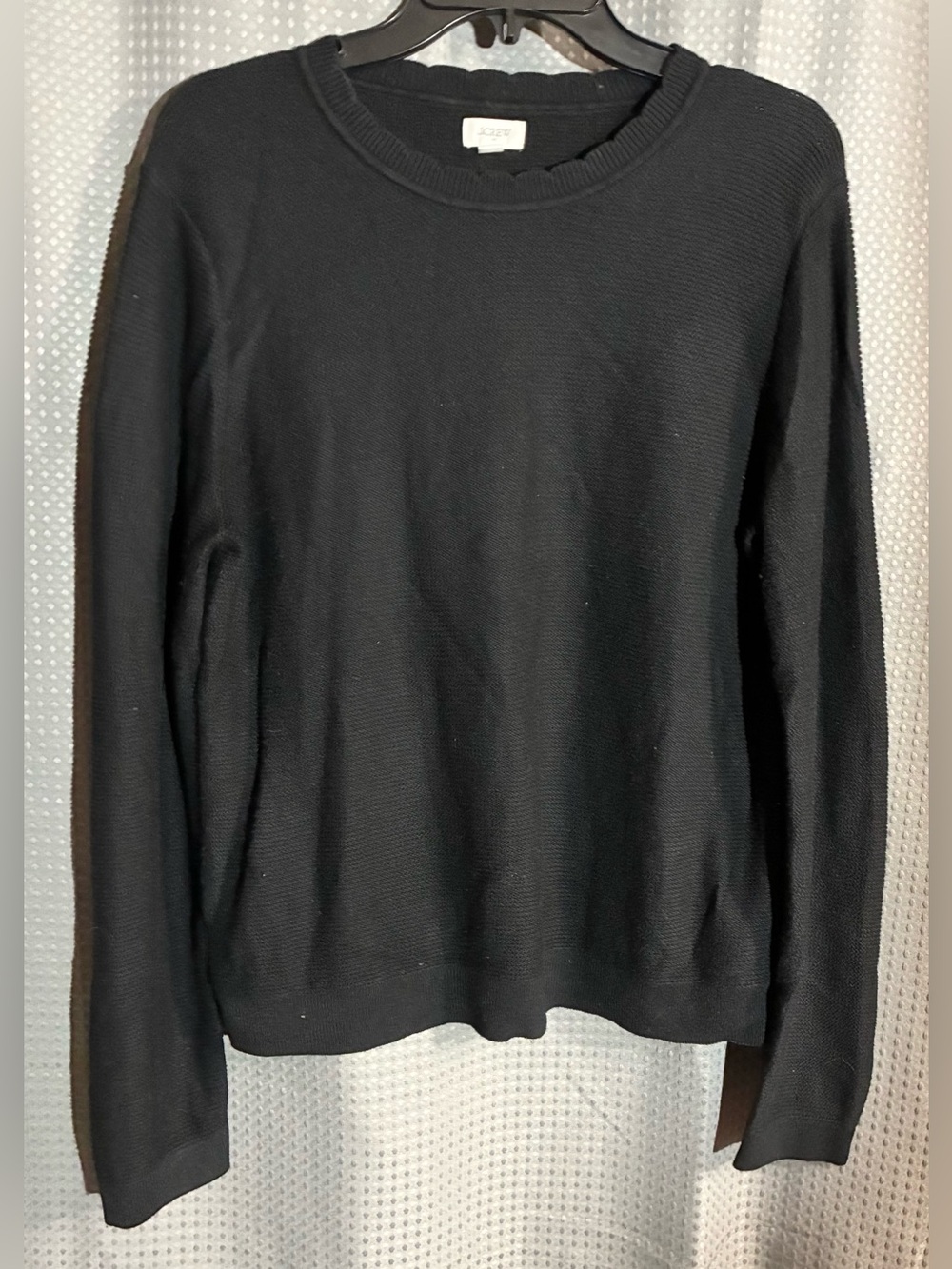 J Crew Classic Black Crewneck Sweater Scallop Accent Soft Chic  from Holiday25
